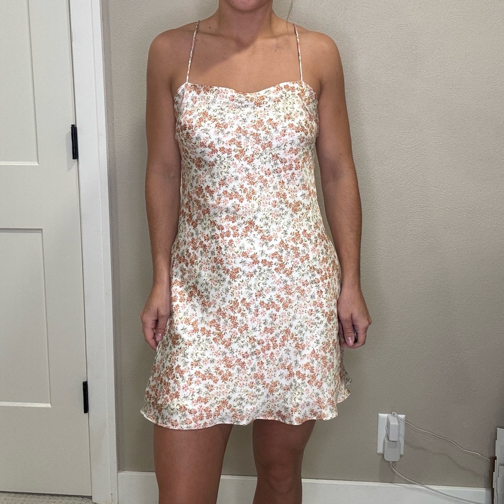 Dress Forum Floral Mini Dress in Cream and Pink
